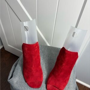 Steve Madden Red Suede Stiletto Peep-Toe Ankle Boots Size 10M